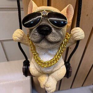 Ceramic French Bulldog Swing Ornament with Glasses & Chain